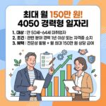 최대 월 150만 원 지급되는 40대 50대 중장년 경력형 일자리 신청 자격 조건 가이드 카드뉴스
